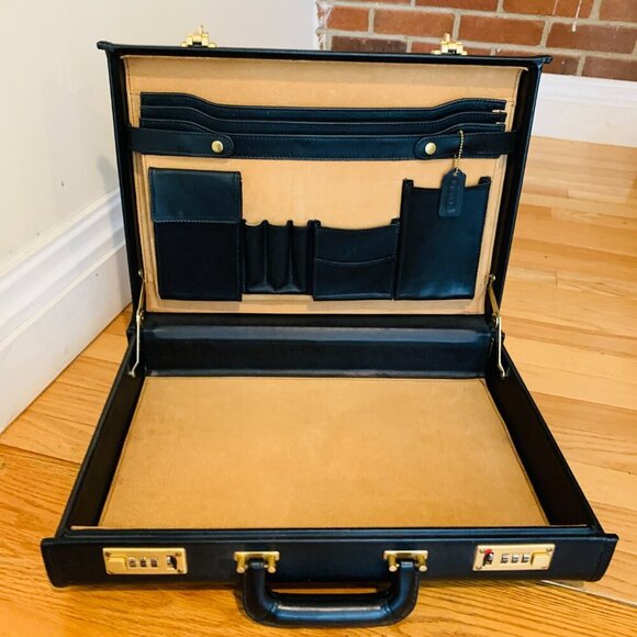 Coach Black Leather Hard Sided 4.5" Briefcase Rare Nos Vintage Made In The USA. - Picture 2 of 16